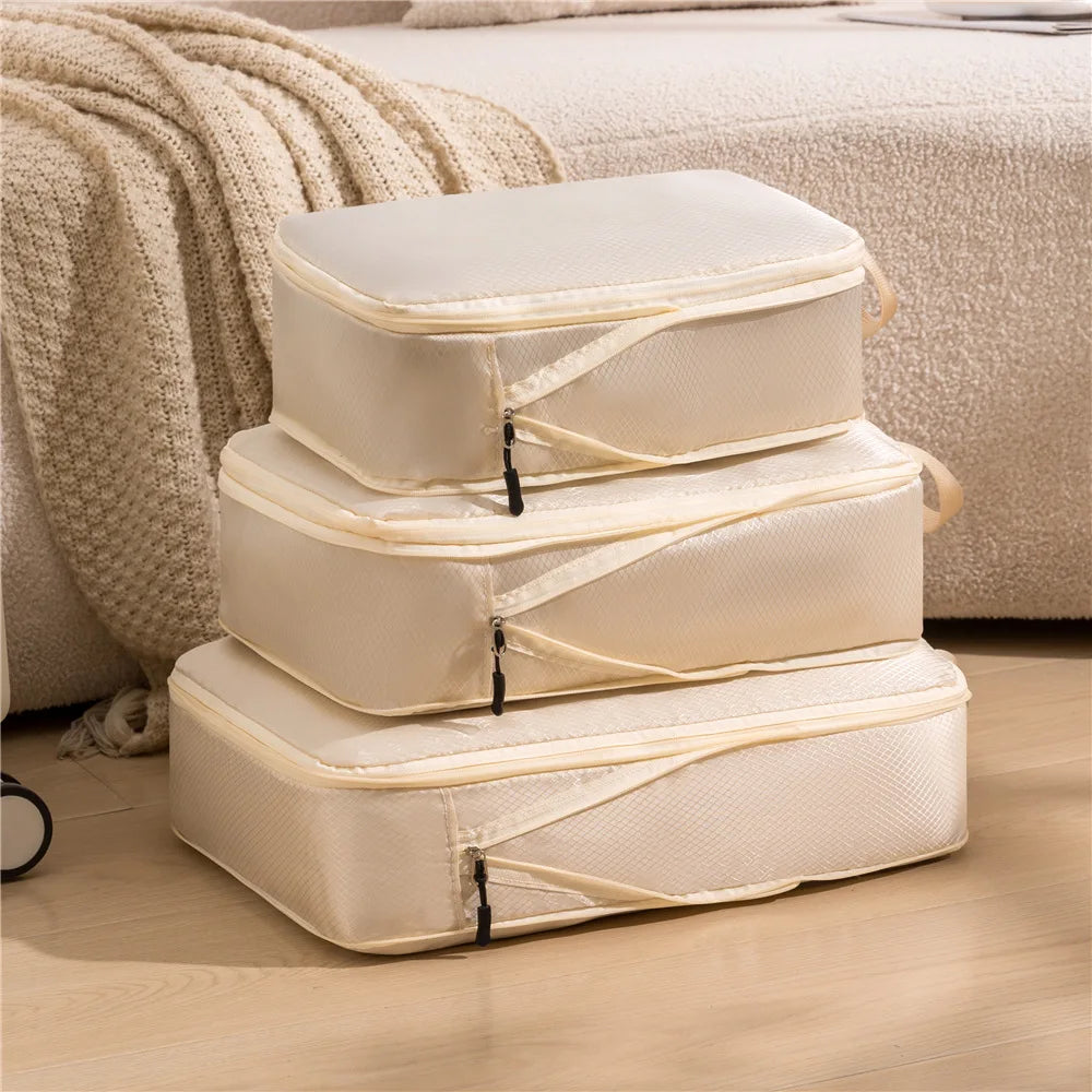 3Pcs/Set Travel Compressible Packing Cubes Multifunction Travel Storage Bag Waterproof Suitcase Nylon Portable Luggage Organizer