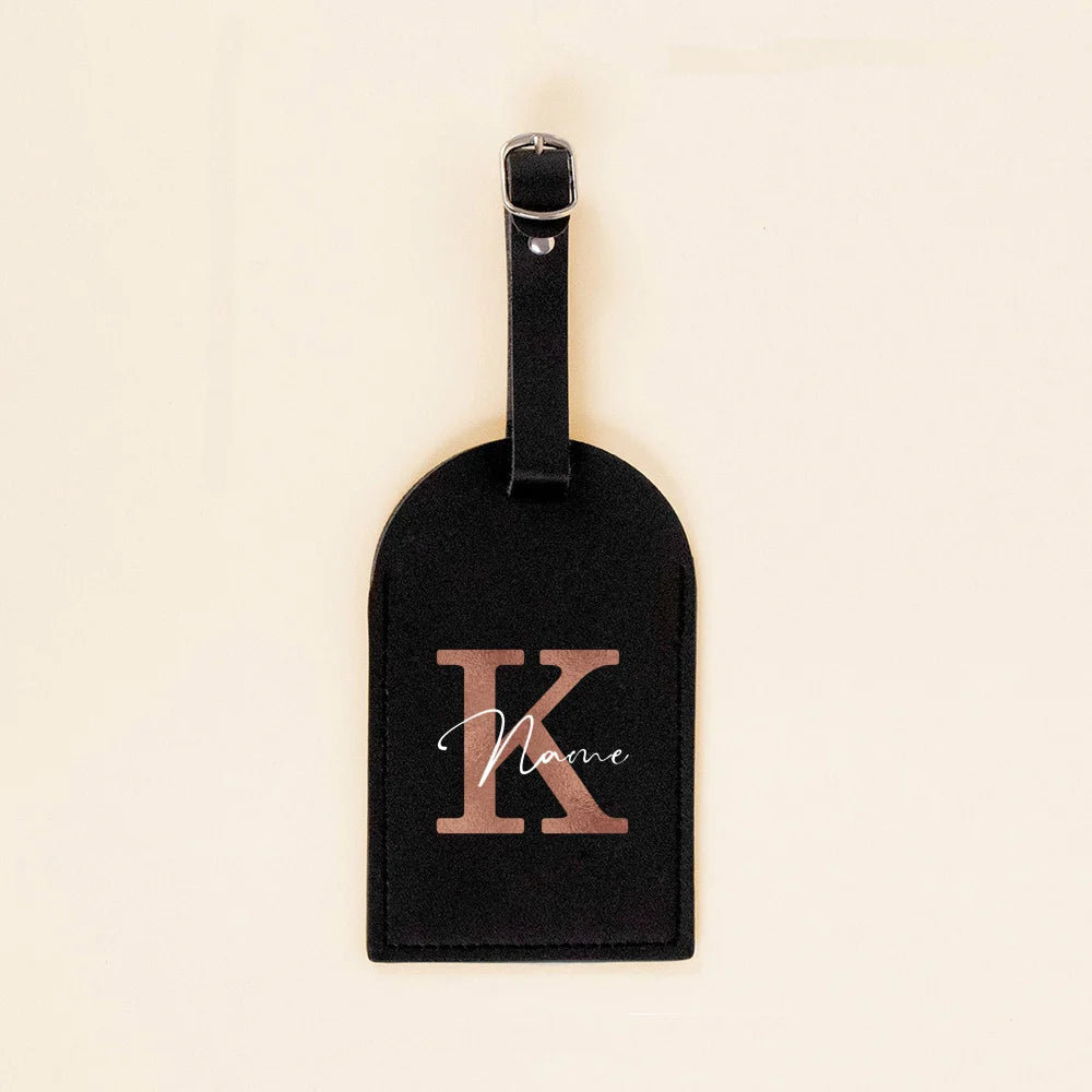 Personalised Initial with Name Monogram Luggage Tag PU Leather for Suitcase Baggage Handbag Tags Travel Bag Label Tag Best Gift