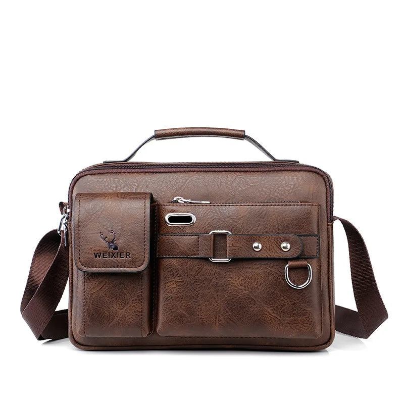 Men's Large Capacity Business Briefcase Quality PU Leather Shoulder Messenger Bag for Gentlemen Leisure Travel Attach Valise