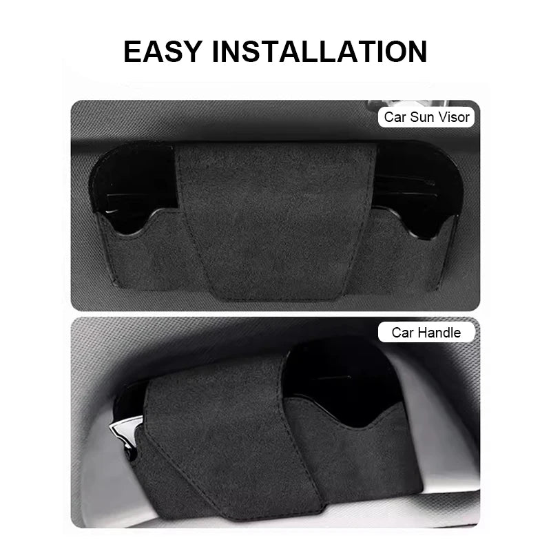 Car Sun Visor Sunglasses Clip, Suede Glasses Storage Case, Card Ticket Holder, Universal Vehicle Interior Accessories
