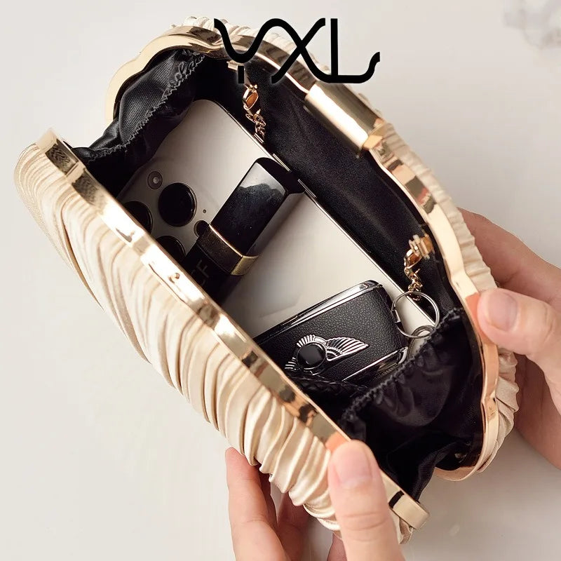 Nesitu Shell Shape Women Make Up Cosmetic Evening Shoulder Messenger Clutch Bag Phone Purse Handbag Golden Green Pink M88259