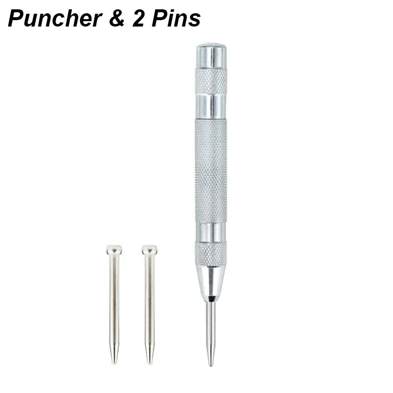 Center Punch Automatic Spring Loaded Ring Manual Puncher Impact Hole Locator Centre Tool Kit for Metal Wood Steel Sheet Leather