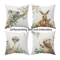 4pcs Australian Style Natural Eco-Friendly Pillowcase Set, Featuring Koalas, Kangaroos, Emus, and Wombats.
