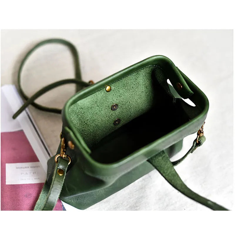 Fashion Genuine Leather Mini Ladies Shoulder Bag Natural First Layer Cowhide Women's Weekend Party Green Small Crossbody Bag