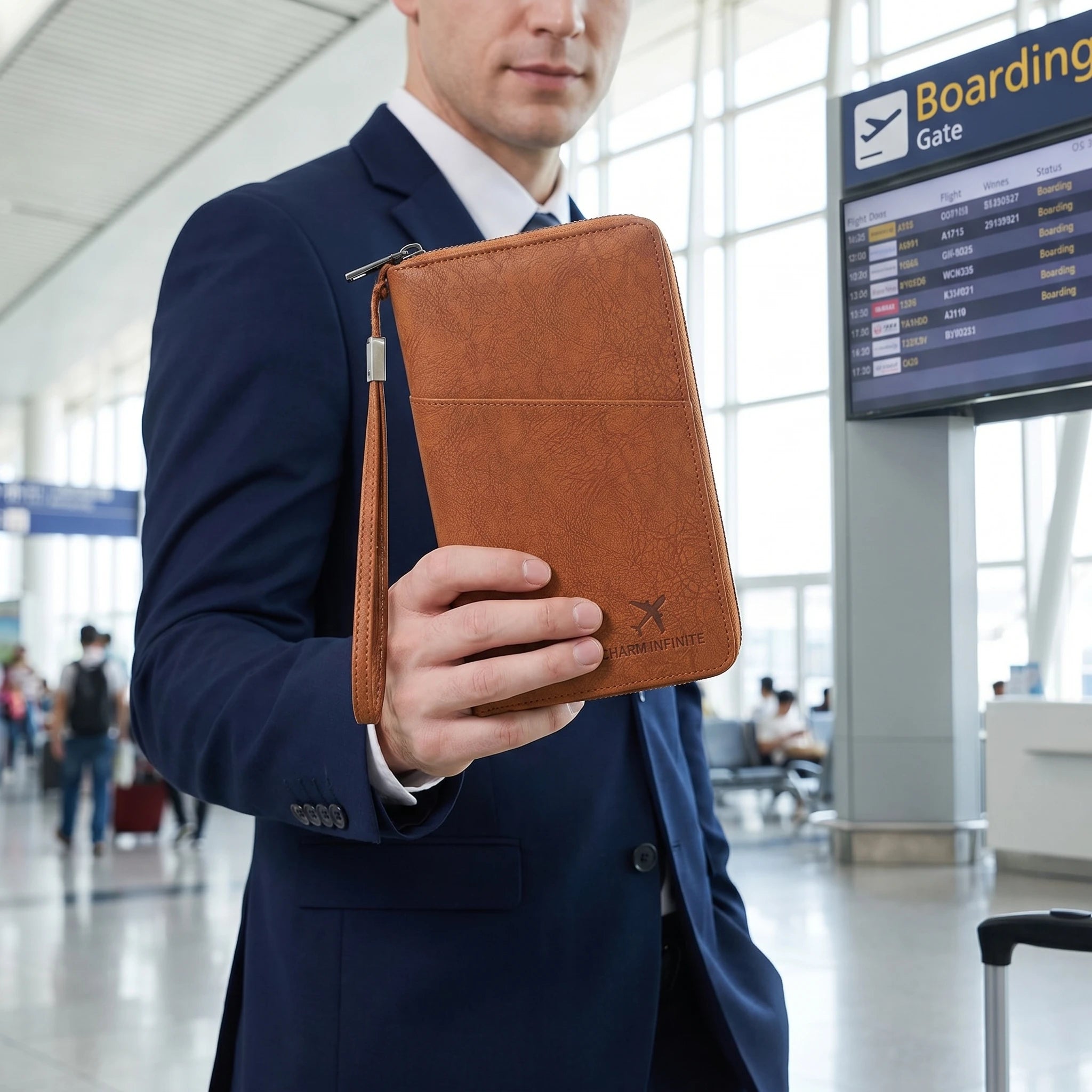 Multi-Functional RFID Blocking Passport Wallet Zipper Travel Document Holder Wrist Strap Multi Passports Card Ticket Organizer