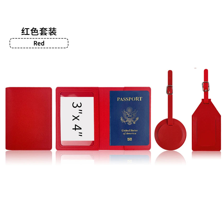 Custom Name Travel Passport Cover Round Luggage Tag Personalized Suitcase Label With Air-tag Bag PU Leather Luxury Dropship Gift