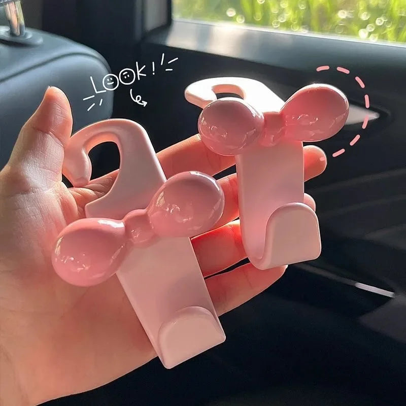 Cute Car Seat Hook Dopamine Car Accessories with Bow Decor Pink Car Organizer Cute Women Auto Gifts Vehicle Storage