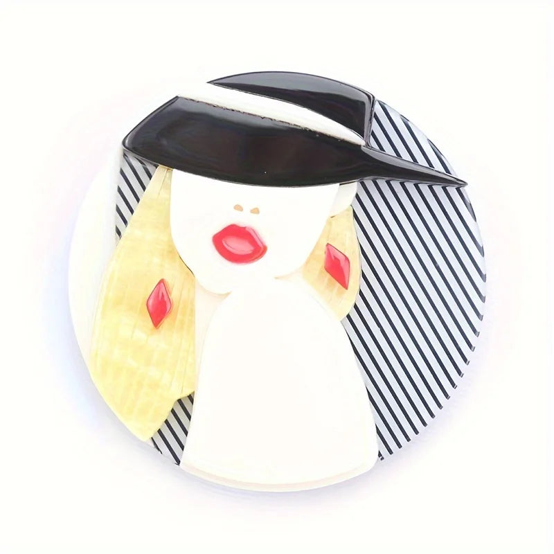 handmade fashion accessories acrylic cartoon round women portrait brooches popular clothing bag accessories