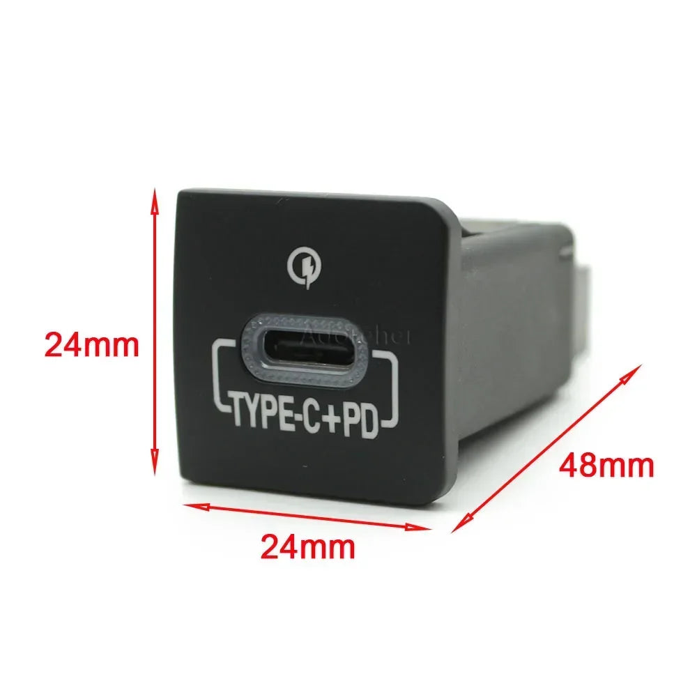 24*24mm Red LED Car Phone Charger Double USB Type-c PD Fast Charging Adapter for VW Golf 5 MK5 2004-2010 Accessories