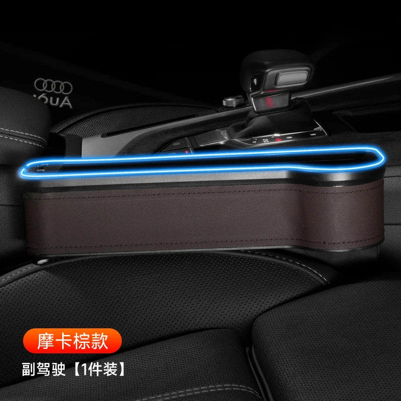 Car Storage Box With Ambient Light USB Charging Port Light-Emitting Multi-Functional Car Seat Clip Gap Storage Box