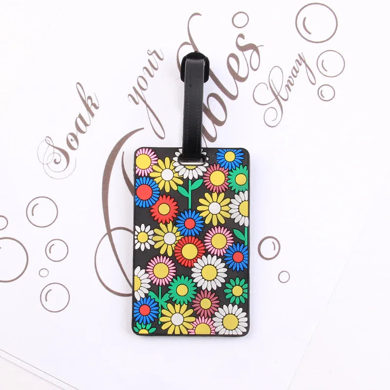 Puzzle Striped Printed Luggage Tag PVC Soft Silicone Card Holder Cartoon Boarding Pass Aircraft Luggage Tags Suitcase Label