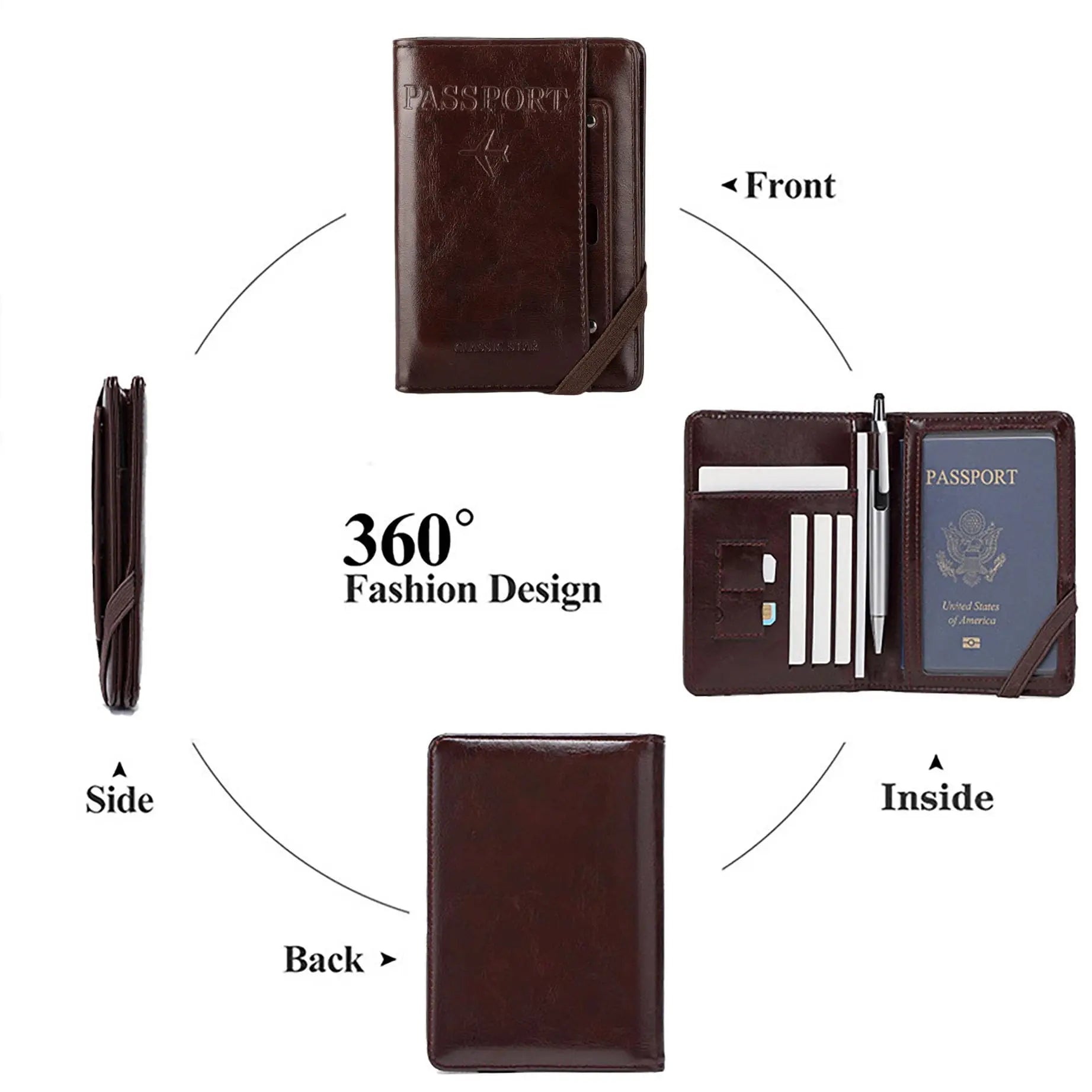 Men Women Leather Passport Holder Cover RFID Blocking Travel Wallet Passport Case with Pen Holder Dual SIM Card Slots