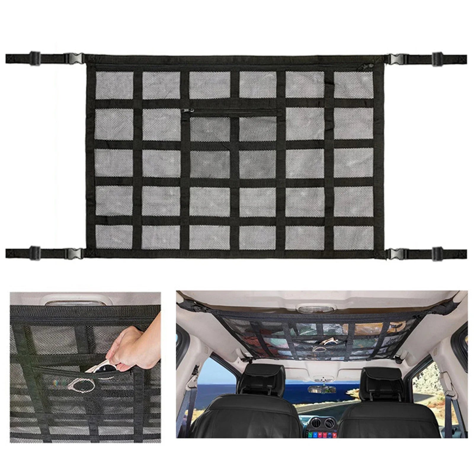 Car Camping Essentials Ceiling Cargo Net Car Ceiling Cargo Net Pocket Cargo Net For SUV Load Bearing Car Truck SUV Road Trip