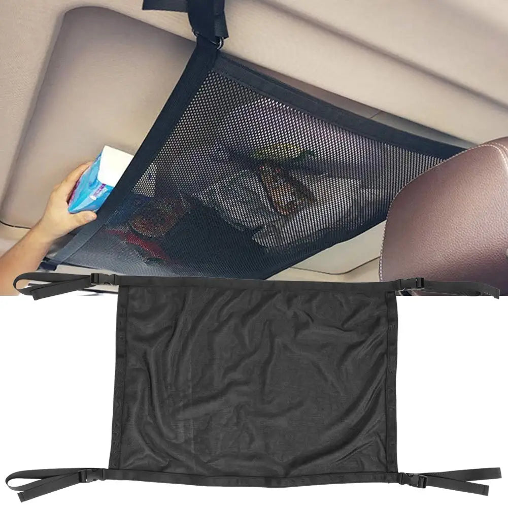 Car Ceiling Storage Net Pocket, Adjustable Roof Mesh Organizer Bag, Universal Auto Interior Roof Cargo Net for Travel Supplies