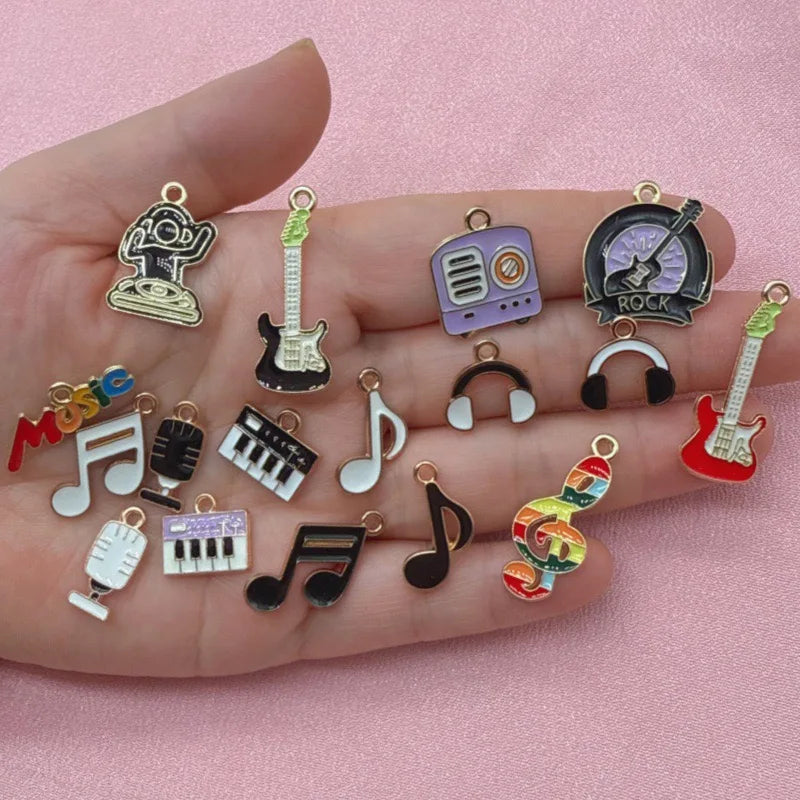 15pcs Alloy Drip Oil Cross border Music Festival Cute Instruments Guitar Notes DIY Accessories Pendant Handmade