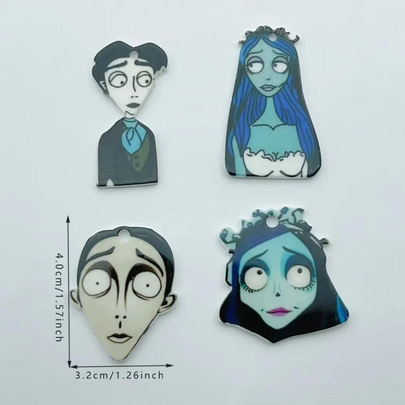 10 pieces of mixed Halloween acrylic charm Gothic cartoon flat pendant DIY handmade keychain