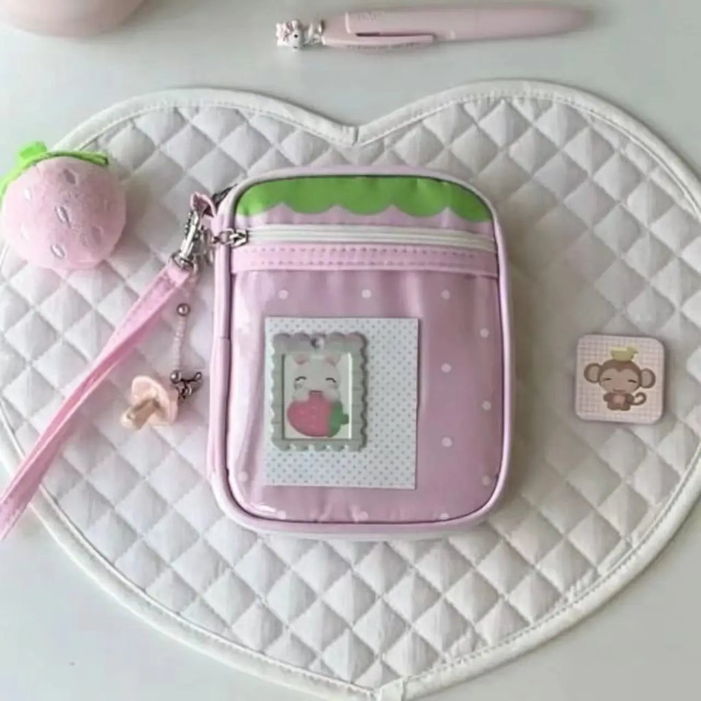 Kawaii Ita Bag Pouch, Transparent Window for Anime Badge/Photocard Display, Soft Girl Style Storage Bag for Small Items, Card Ho