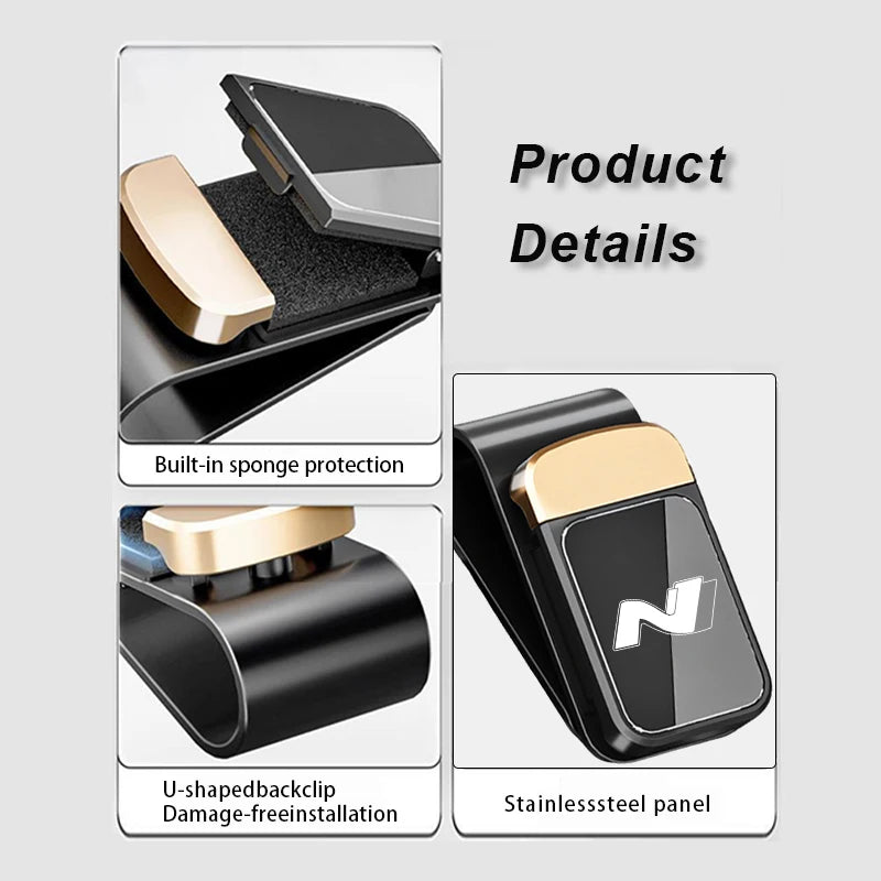 Car Stainless Steel Card Ticket Holder Sun Visor Glasses Clip For Hyundai N Line i20 i30 Sonata Tucson Azera Elantra Veloster