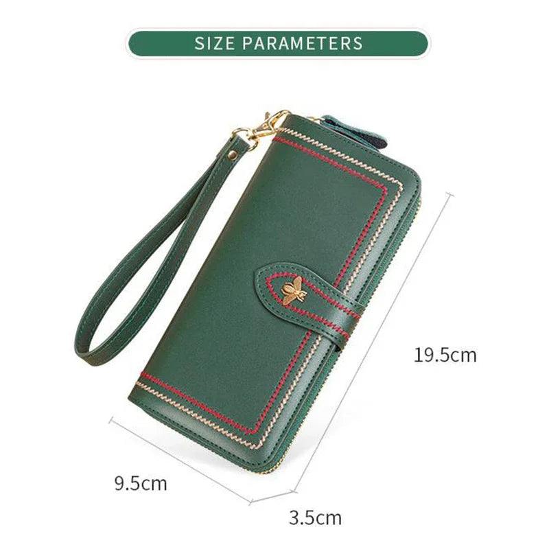 Genuine Leather Wallets Women Clutch Female Purses Long Money Bag Zipper Coin Bee Luxury Brand Wristlet Phone Hasp Card Holder