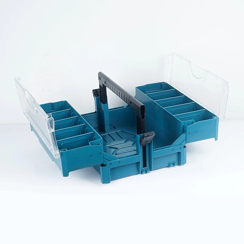 Professional-Grade Two Layers Stackable Folding Box with Transparent Cover, Telescoping Handle