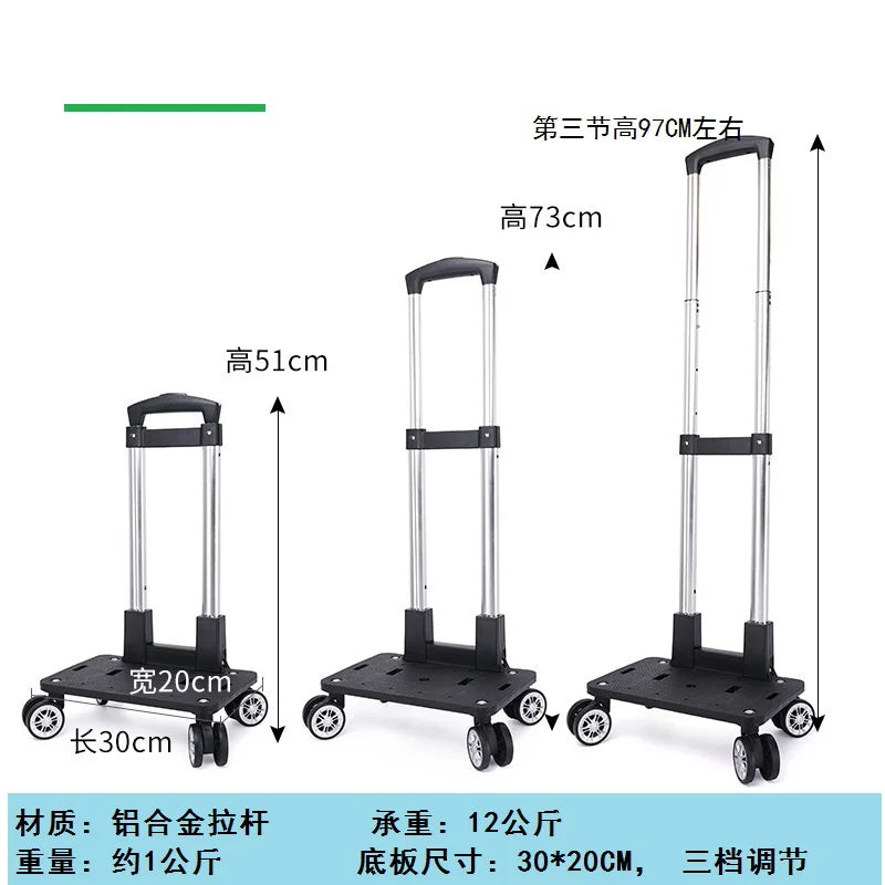 Portable Lightweight Aluminum Alloy Wheelbarrow Hand-Pulled Cart Foldable Brake Function Handy Shopping Car for Easy Storage
