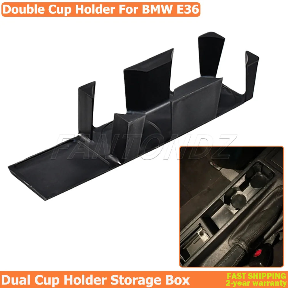1PC Dual Cup Holder Driver Seat Storage Box For BMW E36 Center Console Cup Holder Car Interior Accessories Double Cup Holder