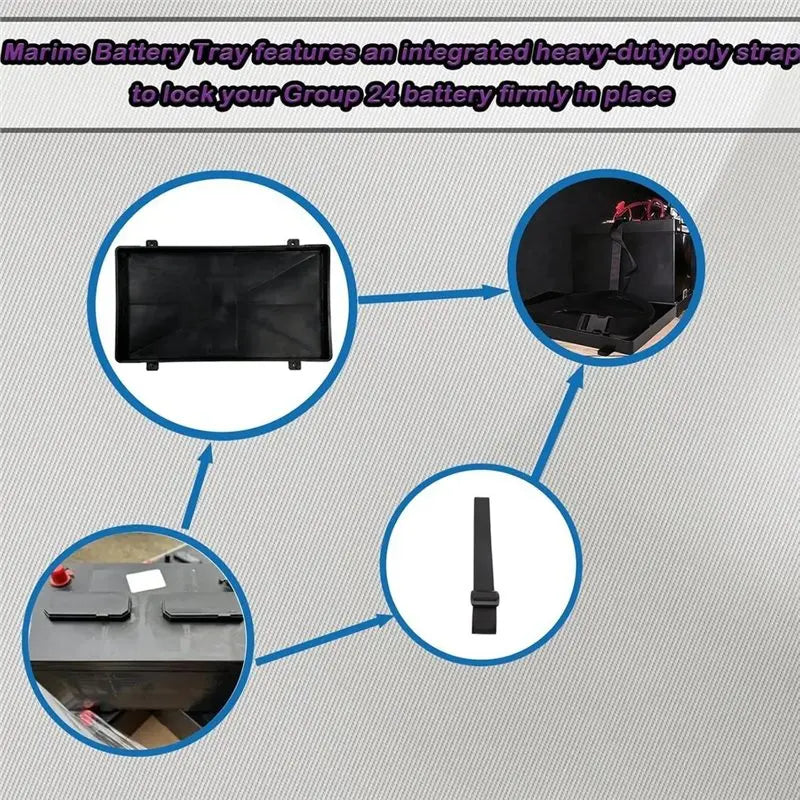 Group 24 Battery Tray Heavy Duty Battery Holder Automotive Marine Boat RV Batteries 24 Series Battery Strap