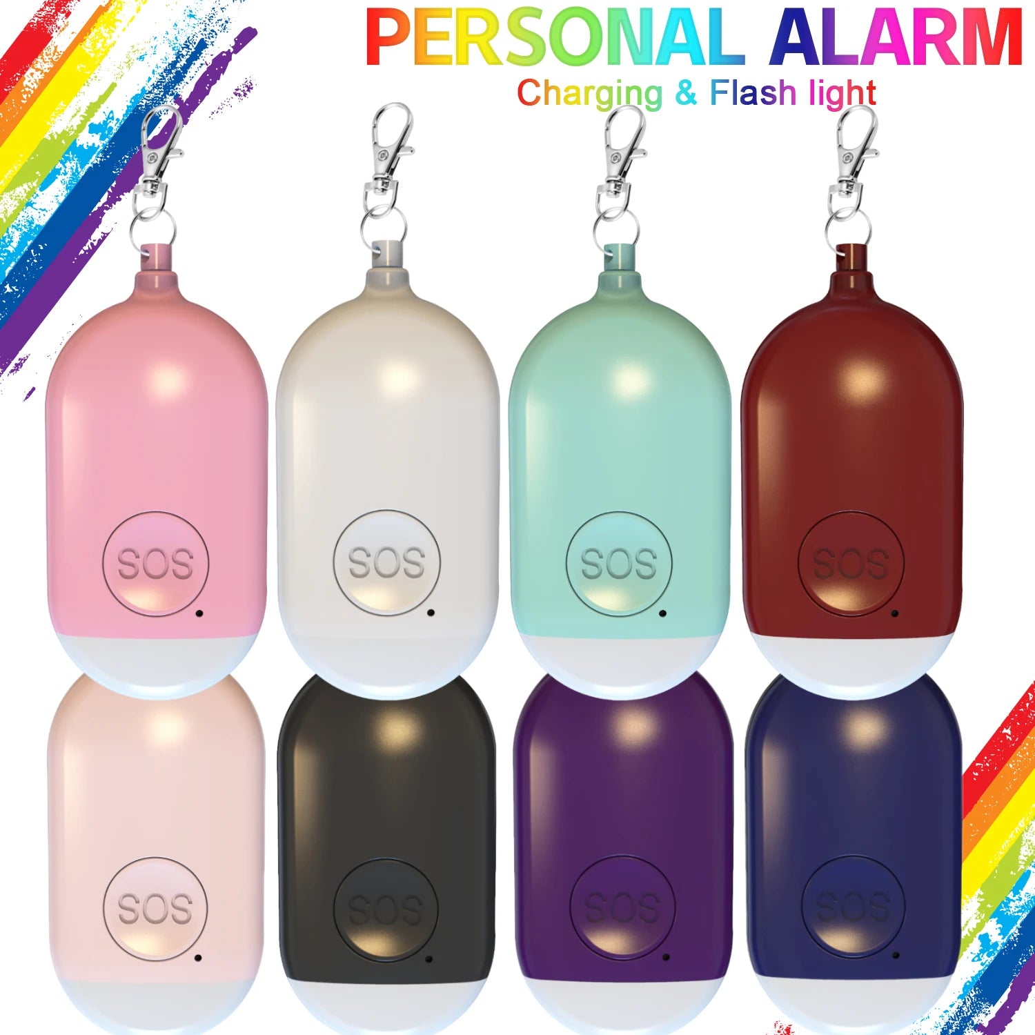 Rechargeable Self Defense Keychain Alarm 130dB Loud Emergency Personal Siren with Flashing Strobe Light SOS Safety Alert Device