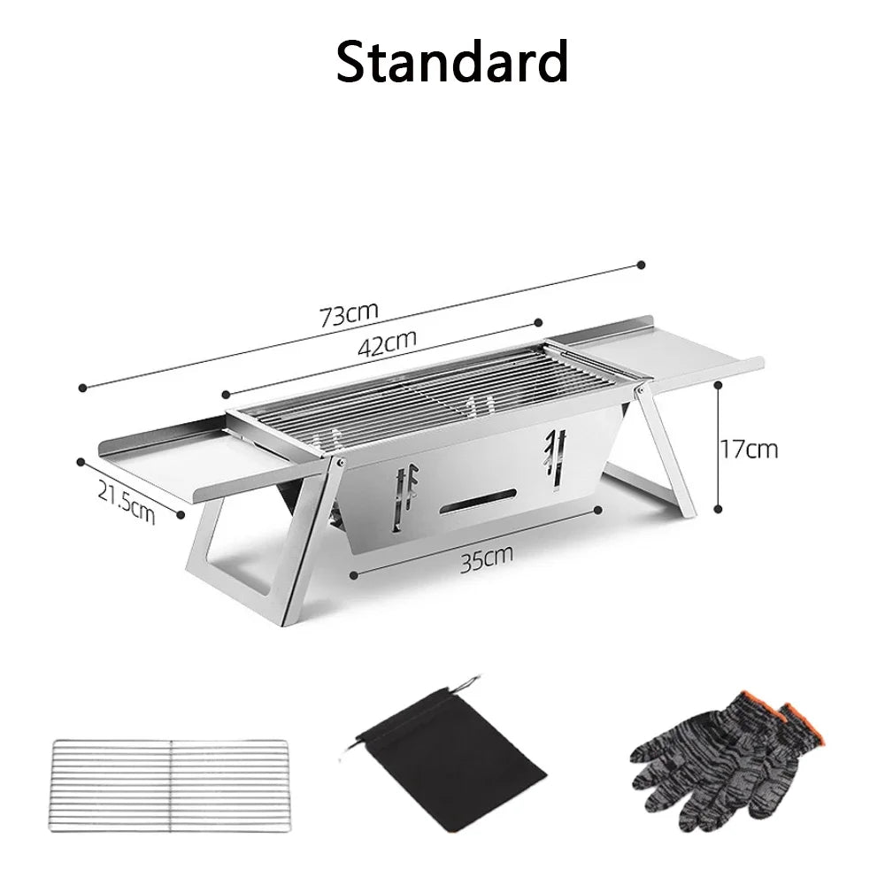 Stainless Steel Grill Outdoor Portable Charcoal Thickened Barbecue Household Small One-second Folding Carbon Baking Skewer Oven