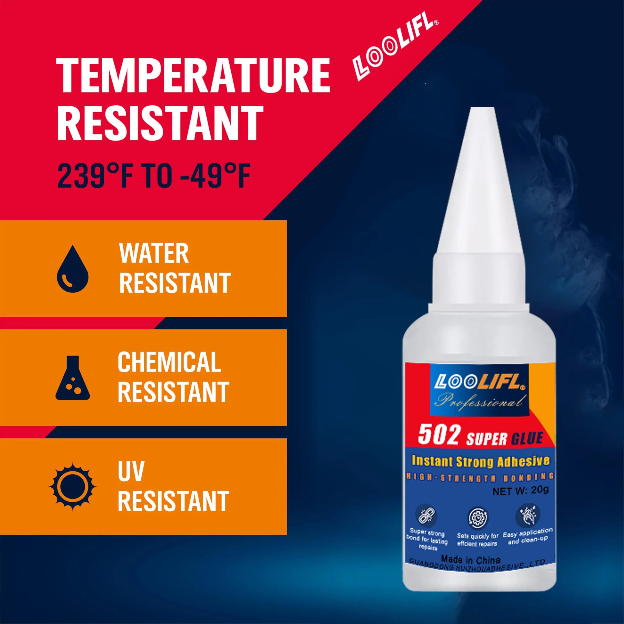 Loolifl Professional 502 Fast Adhesive Waterproof Universal Repair Glue Food Safe Ca Glue for Plastic, Wood, Metal, Ceramic, Glass, Super Glue, Stable and Safe