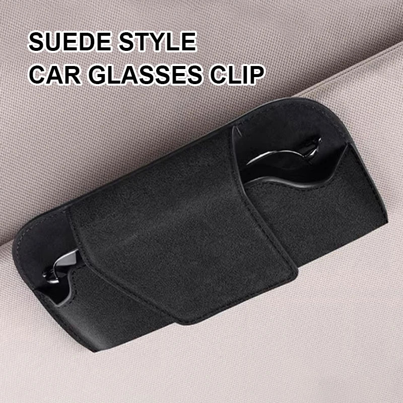 Car Sun Visor Sunglasses Clip, Suede Glasses Storage Case, Card Ticket Holder, Universal Vehicle Interior Accessories