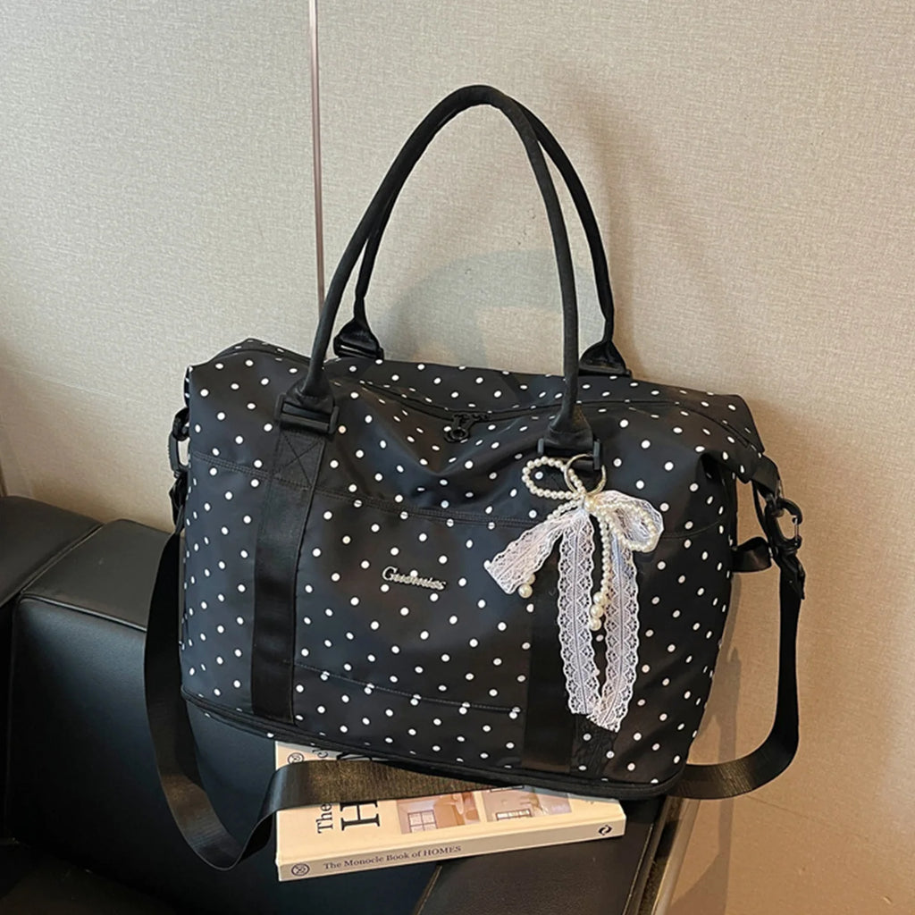 Korean Polka Dot Lazy Style Large Capacity Women's Luggage Bag Travel Handheld Short Trip Business Commuting Bag Lightweight ...