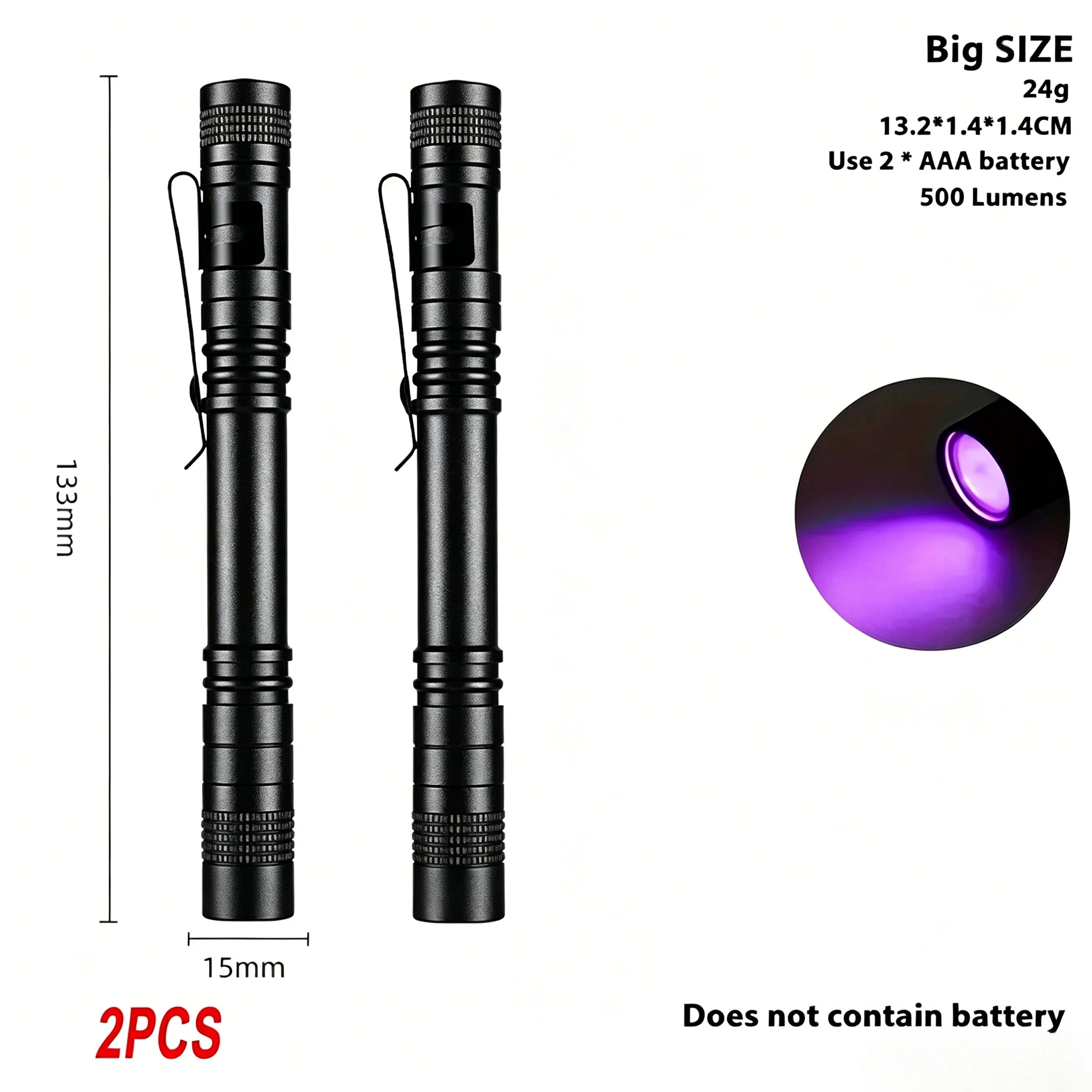 395nm UV Flashlight Ultraviolet Torch With Pen Clip Portable Violet Light Pet Urine Scorpion Detector UV Lamp Use AAA Batteries