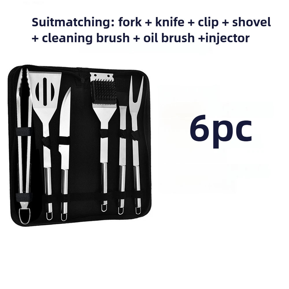 Portable BBQ Grill Tools Set Extra Thick Stainless Steel Fork, Spatula & Tongs - Injector - Complete BBQ Perfect Grill Gifts for