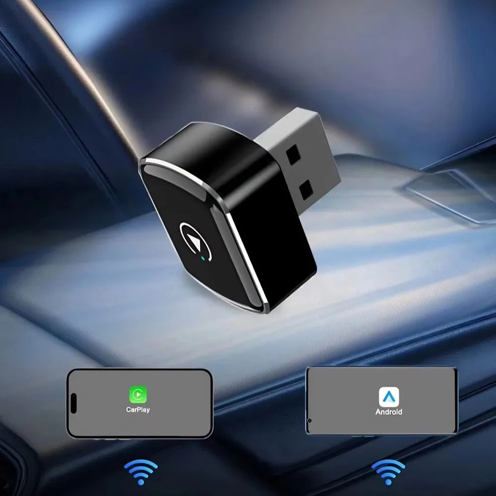 2-in-1 Wireless CarPlay and Android Auto Adapter - Plug-and-play, fast auto-connect, USB/USB-C ports, essential car accessory