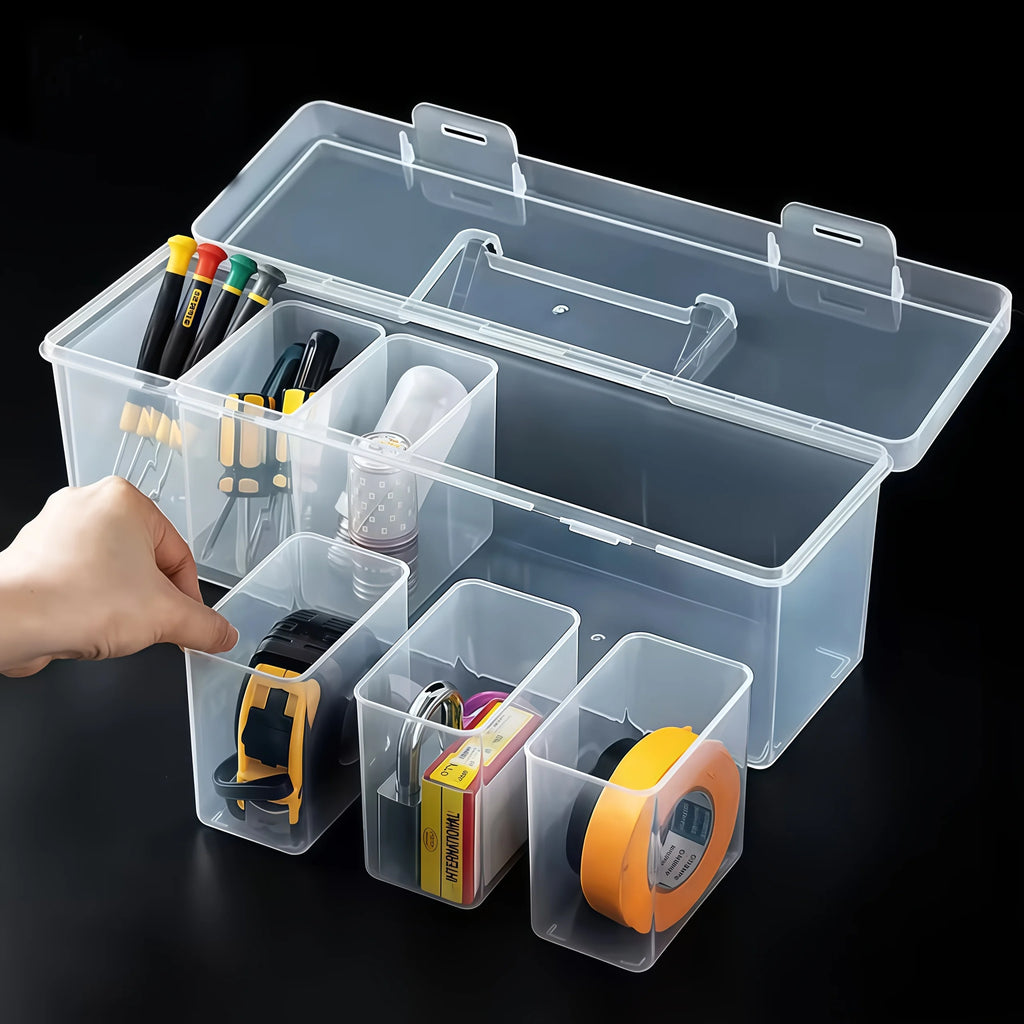 Professional 7-Piece Tool Organizer Set,Transparent Parts Storage with Dividers-Portable Case for Screws,Wrenches & DIY Hardware