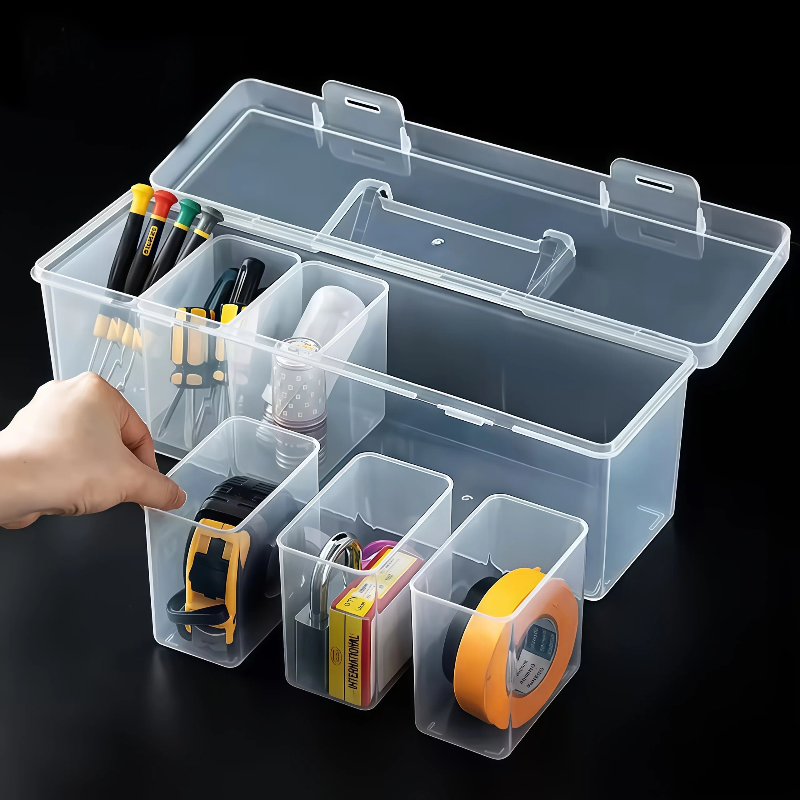 Professional 7-Piece Tool Organizer Set,Transparent Parts Storage with Dividers-Portable Case for Screws,Wrenches & DIY Hardware
