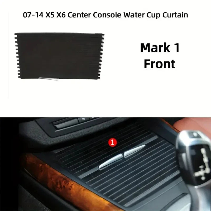 Car Front Rear Center Console Drink Cup Holder Cover Trim Zipper Rolling Curtain For BMW X5 X6 E70 E71 E72 2007-2014 51166954943