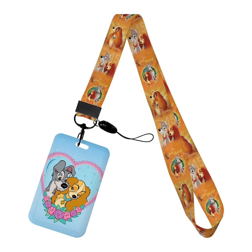 Disney Cartoon Lady and the Tramp Card Holder Anti-lost Neck Strap Lanyard ID Card Pendant USB Badge Clip DIY Keychain Accessory