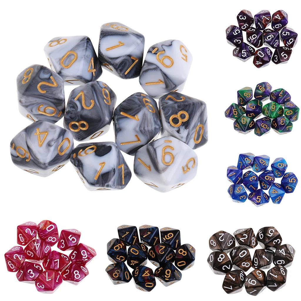 MagiDeal 10pcs 10 Sided Dice D10 Polyhedral Dice for Table Games for Pub Club Games Supplies Dungeons and Dragons Table Games