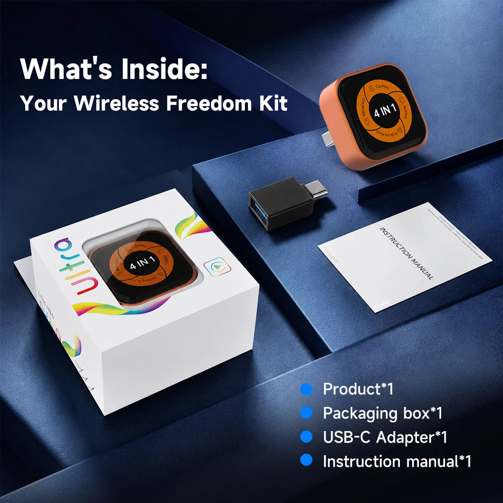 New 4-in-1 Wireless CarPlay Mini Ultra 6 Android Auto Dongle Screen Mirroring MiraCast AirPlay BT WiFi Seamless Connection OTA