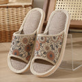 Autumn Winter Women Floor Slippers Retro Linen Open-toe EVA Thick Bottom Casual Sandals Indoor Home Couples Slippers Shoes