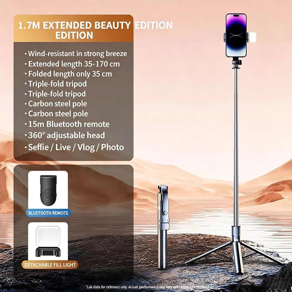 All In One Retractable Phone Selfie Stick Tripod With Bluetooth Remote Control Portable Cell Phone Holder For Live Streaming TIK
