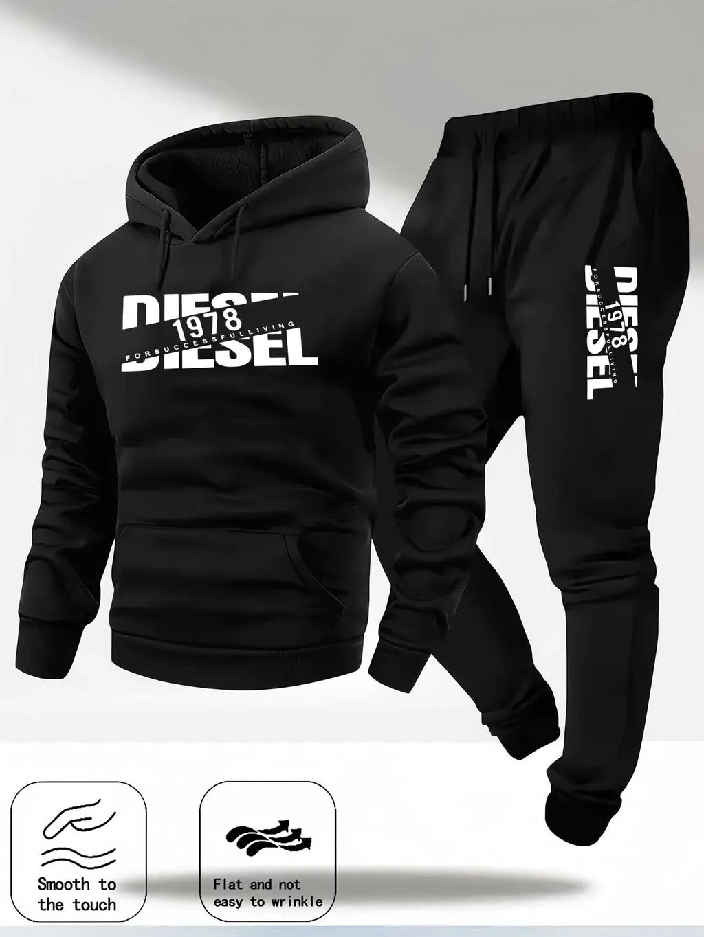 Men Fashion Print Tracksuit Hooded Sweatshirt+Sweatpants Set Autumn winter Casual Fitness Jogging Sports Two-Piece Unisex Outfit