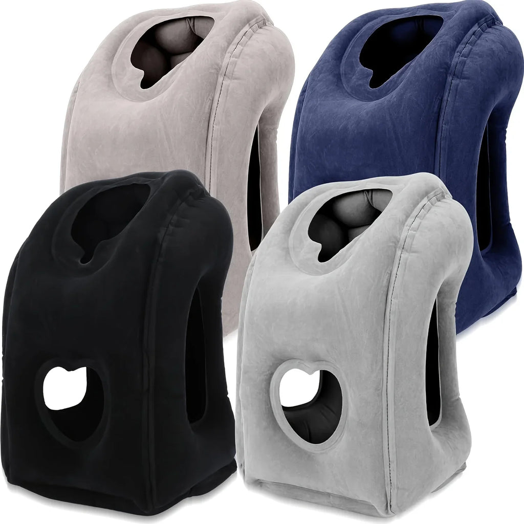 Inflatable Travel Pillow - Patented Valve Design, Adjustable Neck & Head Support | Lightweight Mid-Hardness, Ergonomic Air Pillow for Flights, Cars, Trains, Office Breaks | Multi-Color, Comfortable Material (Aircraft/Travel A