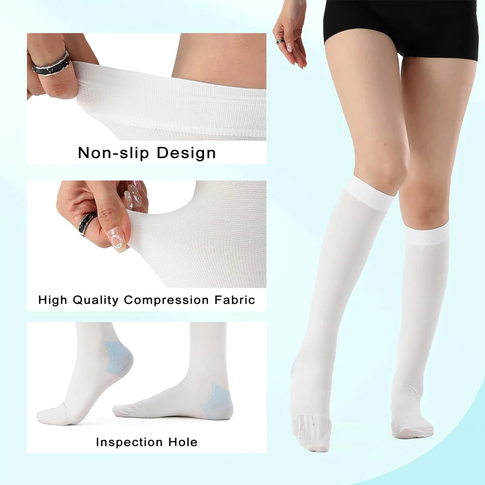 1 Pair Anti Embolism Stockings, 15-21 MmHg, Ted Hose White Compression Socks - Knee High Medical Compression Socks for Swelling