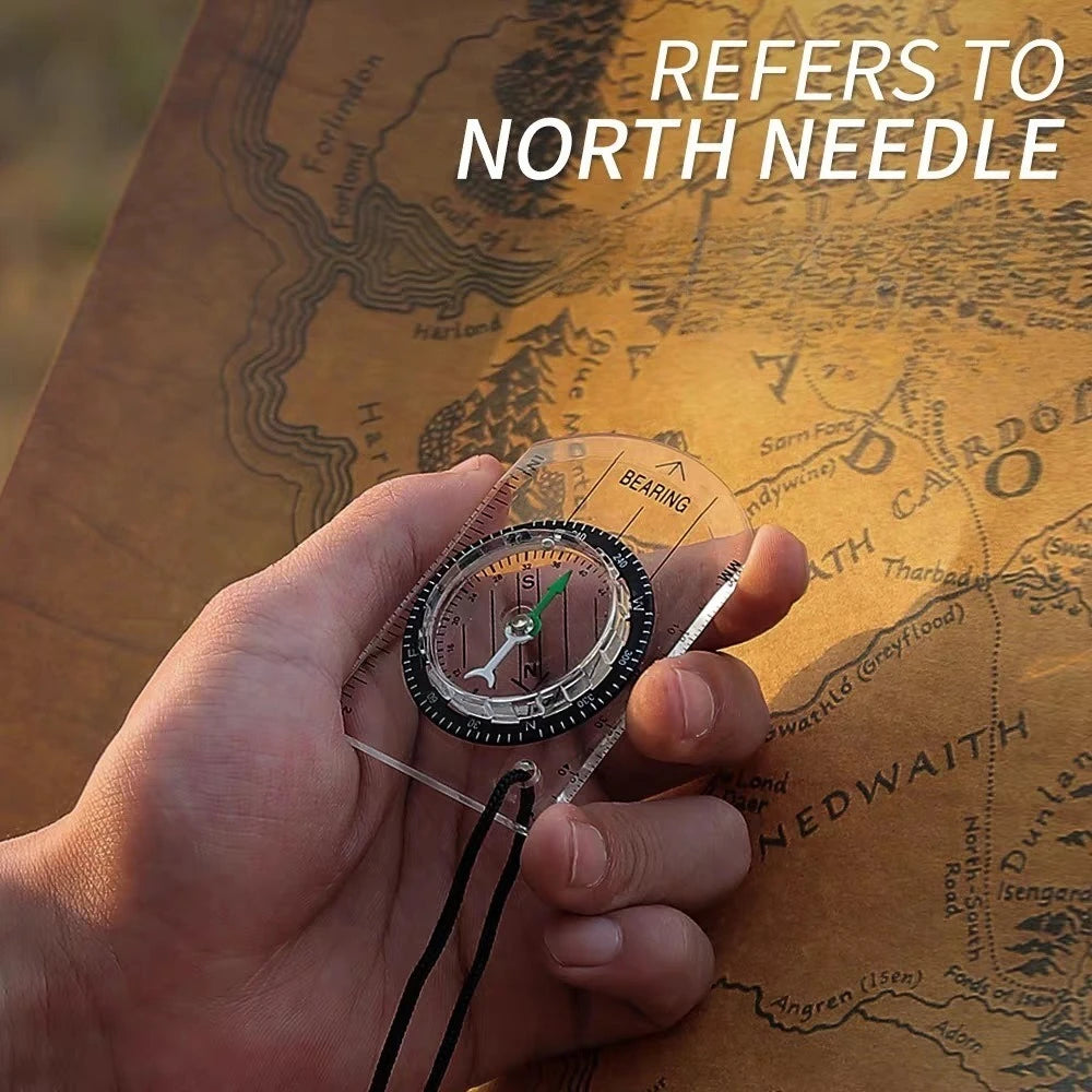 Transparent Mini Acrylic Map Scale Compass With Lanyard Outdoor Hiking Camping Navigation Direction Finder Tool