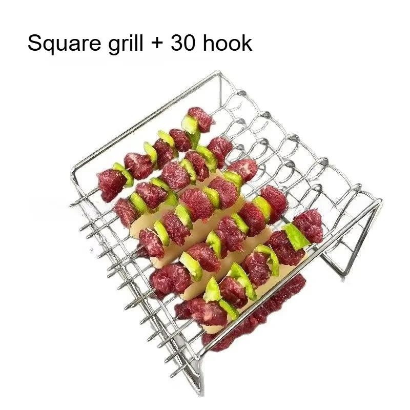 Detachable Vertical Grill Skewer Holder Stainless Steel Support Frame Suitable for 12/24 Barbecue Skewers for Air Fryers Use