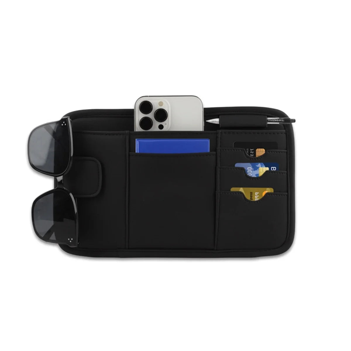 Universal Car Sun Visor Storage Pouch Multi-Slot Vehicle Visor Wallet Card Phone Sunglasses Holder
