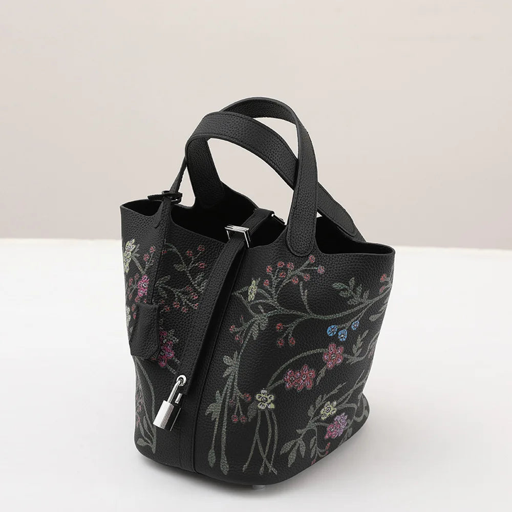 сумка женская Top Grain Cowhide Color Painting Boston Bag Black Daily Use 2026 Spring Handheld